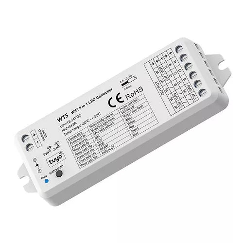 W5 nuolatinės įtampos valdiklis 5 kanalų, RGB/RGBW/RGB+CCT